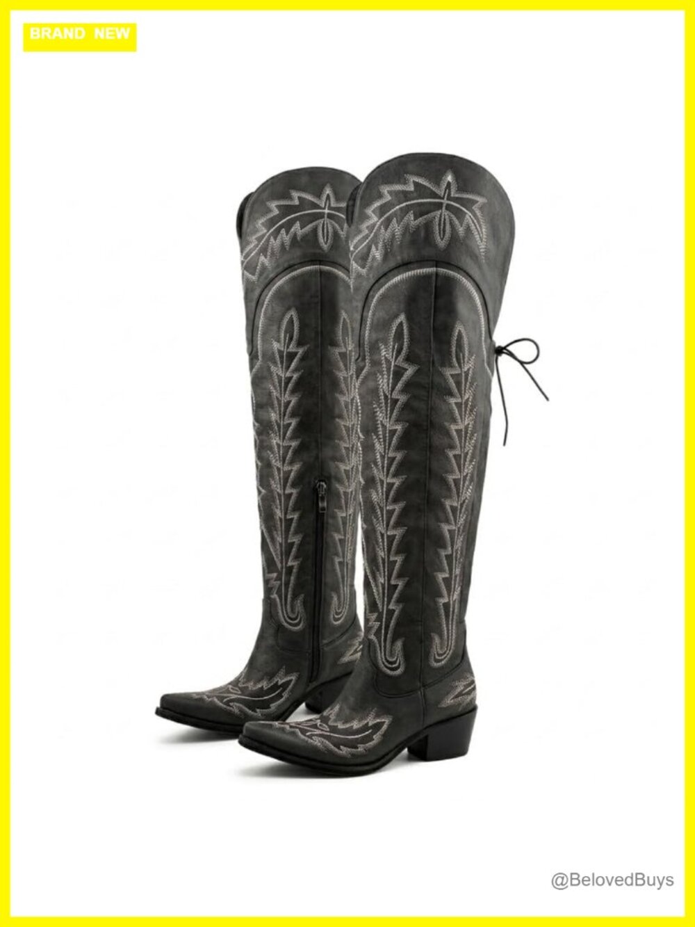 Faux Leather Thigh High Cowboy Boots Wide Calf Western Embroidered Over the Knee